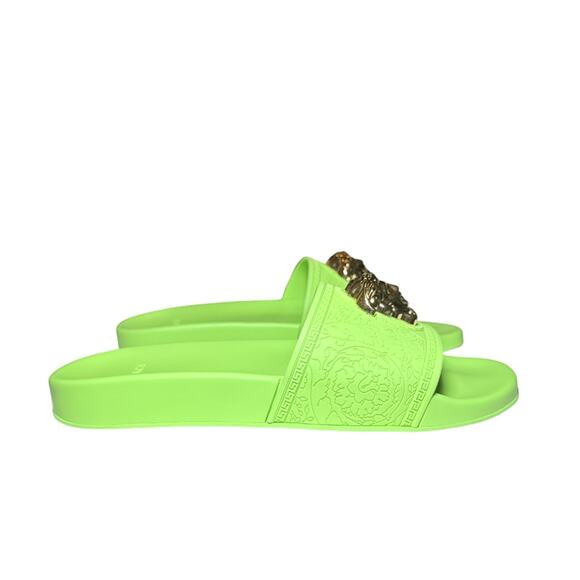 VERSACE NIB Palazzo Medusa Neon Green Rubber Pool Slides Sandals Size 39.5 NEW - Picture 2 of 7